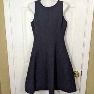 Theory Udela Deep Blue Spring Tweed Sleeveless Fit & Flare Midi Dress - size 4